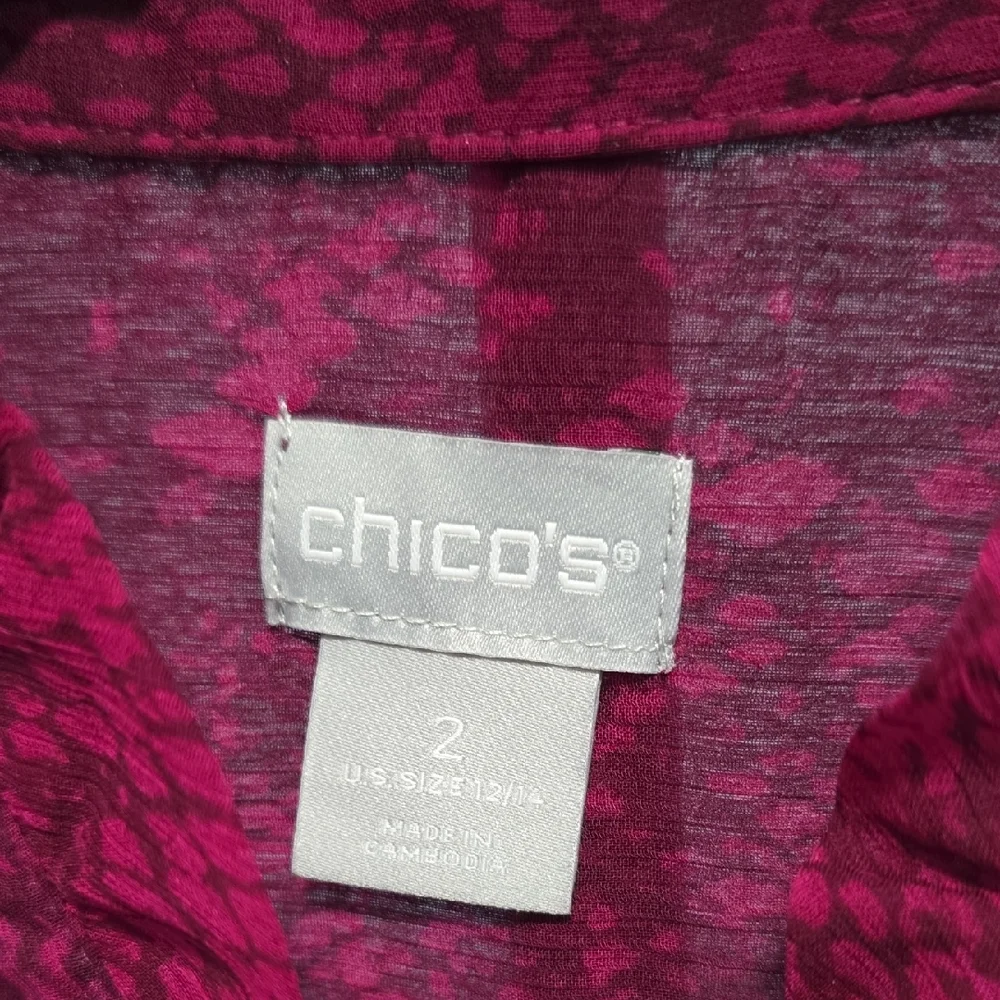 Chico's Vibrant Pink Snakeskin Pattern Sheer Blouse With Ruffles Size 12=Chicos2